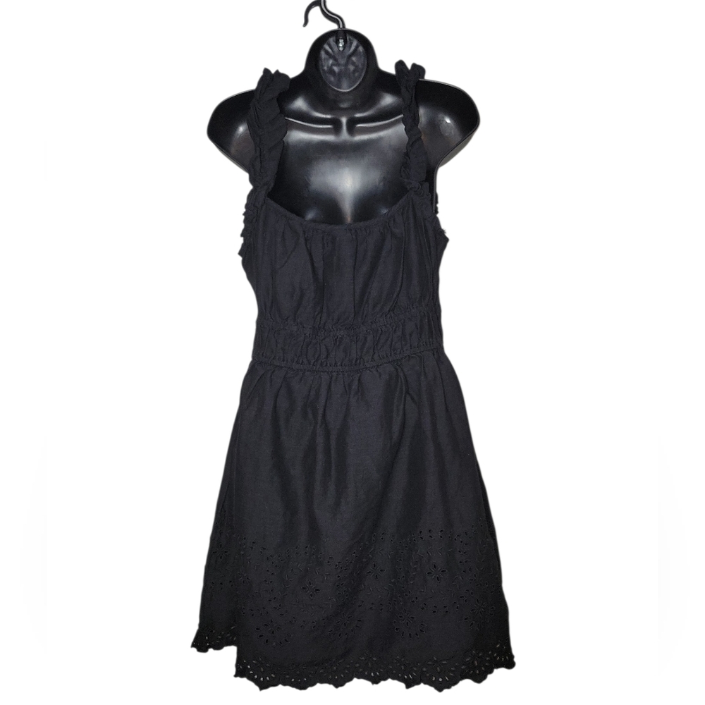 Old Navy Women's L Black Eyelet Hem Smocked Waist Sun Dress Boho Cotton - Picture 2 of 4